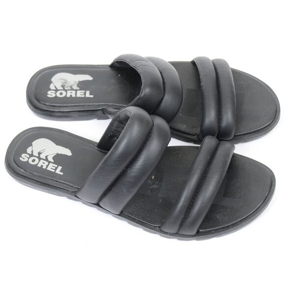 Sorel Women's Ella II Puff Slide Sandal Black, Sea Salt Size 7.5 Vacay Beach Tra - Picture 10 of 10